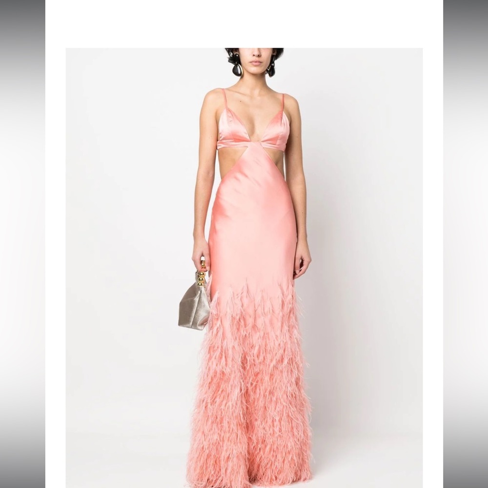 Cult Gaia Raisa feather-trim gown Size Medium Pink